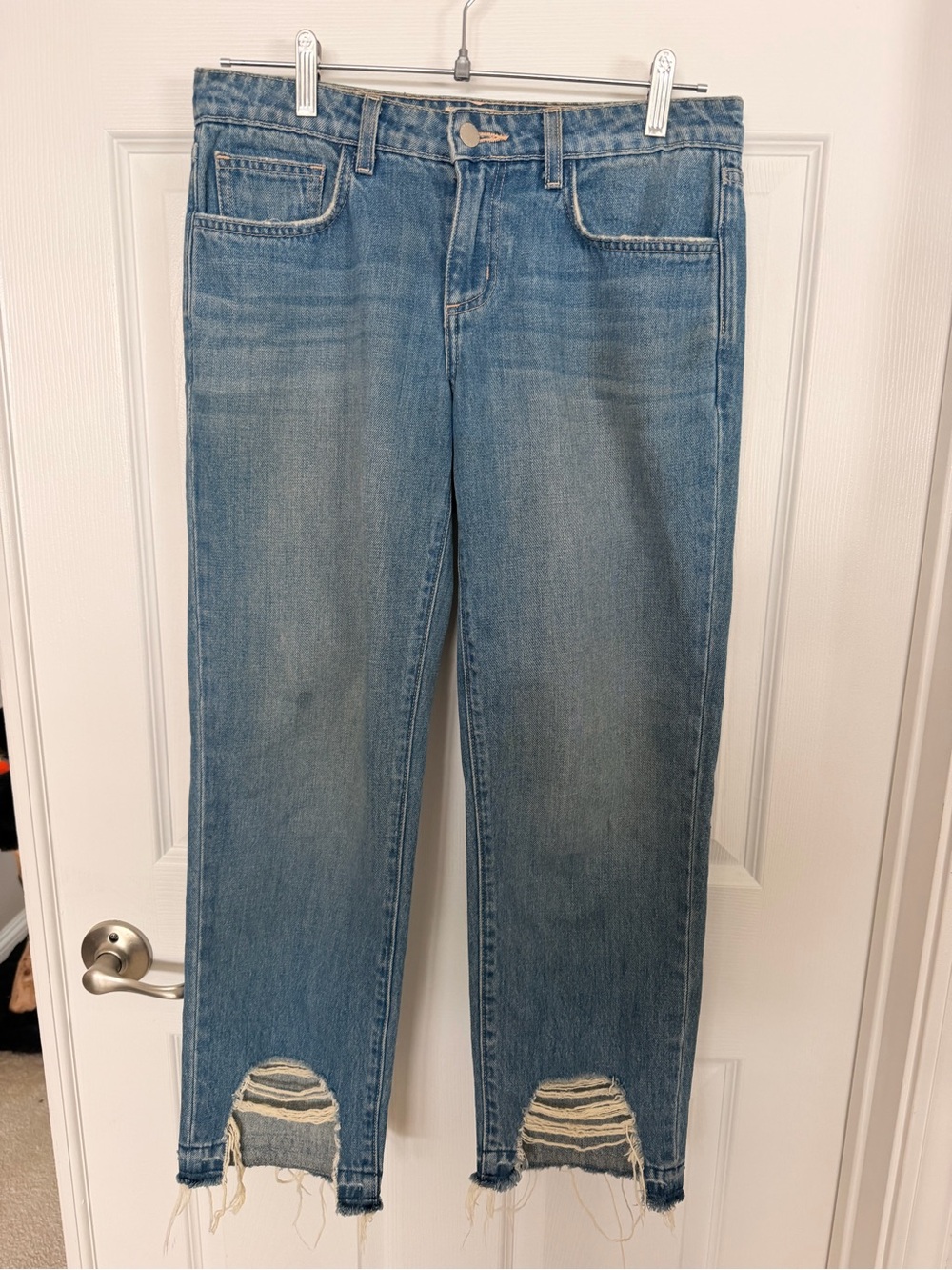 L'AGENCE Light Blue Distressed Ankle Jeans